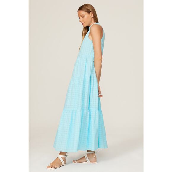 TRINA TURK Sky Blue 100% Cotton Halter Neck Sunglasses Maxi Dress Size XL - Picture 4 of 16